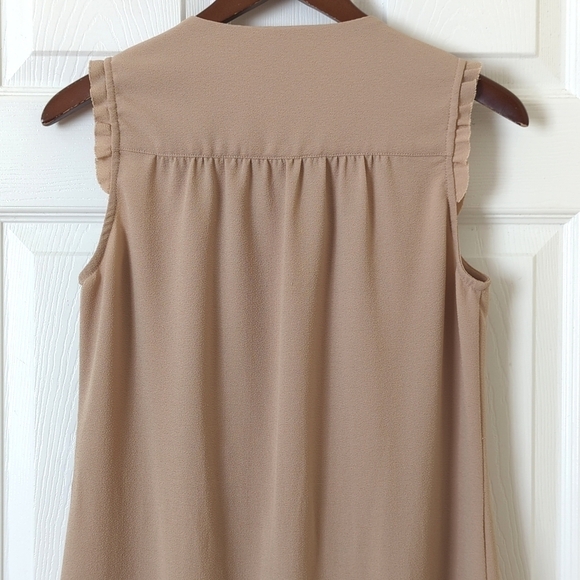 Esley Boho Lightweight Ruffled Button Down Sleeveless Tank Mini Dress Tan Small - Picture 10 of 12